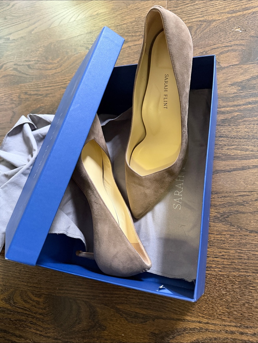 Sarah Flint Taupe Suede Pointed Toe Pumps - Picture 6 of 9